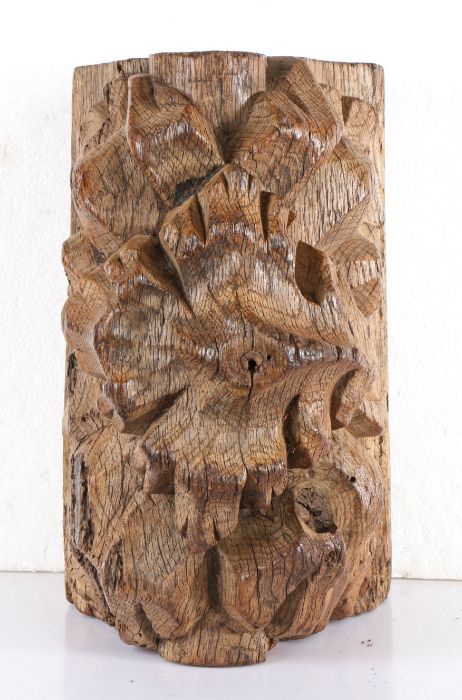 A 15th century oak roof beam section, English, circa 1450-1500 Carved with large vine leaves, 31cm