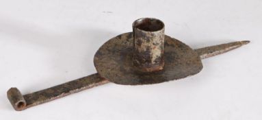 A ‘cellar’ wrought-iron wall-driven candle socket, circa 1800 With rolled socket, and circular