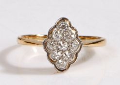 A 18 carat gold and diamond ring, the head set with nine round cut diamonds, ring size Q weight 2.