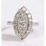 A white metal diamond cluster ring, with approximately a  total diamond carat weight: 1.55 carats, 5