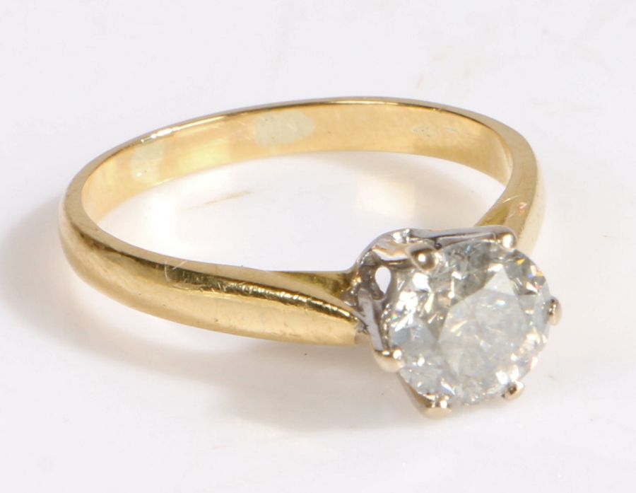 An 18 carat gold and diamond solitaire ring, the heads set with a claw mounted brilliant cut diamond - Image 2 of 2