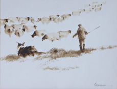 Philip Gardner (1922-1986) The Shepherds, signed (lower-right), sepia watercolour, 13cm x 17cm