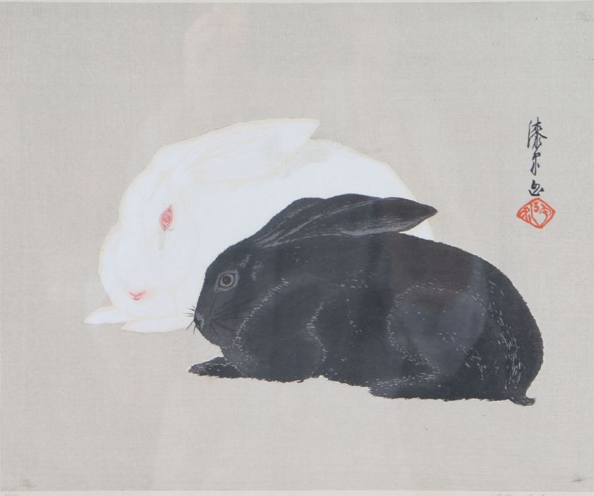 Yoshijiro Urushibara (Japanese, 1888-1953) 'Black and White' Woodblock, circa 1925, signed and