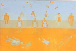Circle of Allen Jones/Derek Boshier (20th Century), Bathers, oil on canvas, 60 x 92cm, unframed