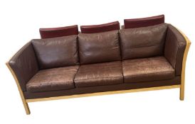 A Danish three-seat leather sofa, by Stouby, 71cm high, 200cm wide