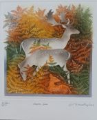 Anna Pugh (British, born 1938), 'Fallow Deer' Etching with aquatint printed in colours, 1983, on