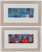 Frank Taylor (b. 1946) 'Blue Palms' and 'In the Park', a pair, hand embellished screenprints, pencil