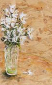 Jane Taylor (Contemporary), 'White Flowers', signed Jane Taylor (lower right), acrylic on sterling