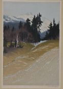 Oscar Droege (Austrian, 1898-1982) 'Spring in the Tyrol' Woodblock printed in colour, signed