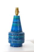 A 1960's Bitossi Pottery Lamp  in Rimini Blu with impressed detail cm height