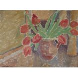 John Lunghi (Australian, 1902-1982) 'Tulips', signed and dated 1935, labelled verso, oil on canvas