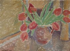 John Lunghi (Australian, 1902-1982) 'Tulips', signed and dated 1935, labelled verso, oil on canvas