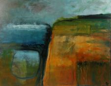 Penny Elder (British, Contemporary), Abstract Landscape, initialled P.E (lower right), oil on