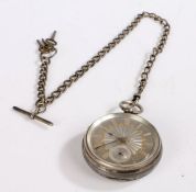 Victorian Silver pocket watch and chain hallmarked for Chester 1886, the watch with a silvered