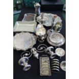 Silver plated ware, to include salver, tureens, candlesticks, muffin dish, sauceboats, cutlery