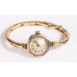 9 carat gold ladies wristwatch, the dial with Arabic numerals and outer minutes track, manual wound,