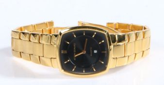 Aston Gerrard gilt stainless steel gentleman's wristwatch, the signed black dial with baton markers,