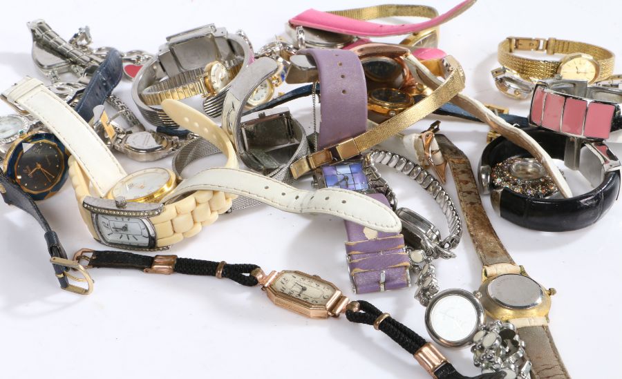 A collection of mostly ladies wristwatches to include a 9 carat gold plated cocktail watch etc (Qty)