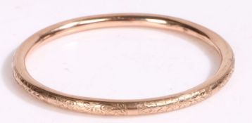 9 carat gold bangle, hallmarked Birmingham 1850 maker marks J S, 10cm diameter weight 15.67 grams