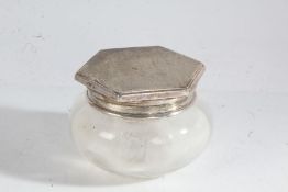 George V silver lidded clear glass powder bowl. Birmingham 1933, maker Adie Brothers Ltd. the