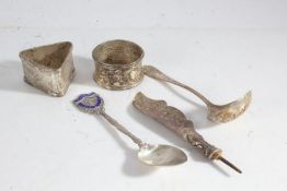 Silver, various dates and makers, to include two napkin rings, sifter spoon, fish knife blade,