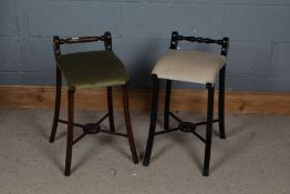 Two 19th/20th century music chairs/stools, one mahogany example with a turned handle to the back and