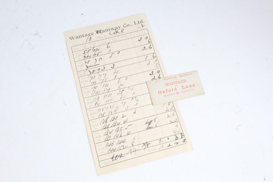 Wantage Steam Tramway ticket c1880s, listing all the totals of 1st and 2nd class tickets sold that