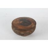 Greek/Italian style terracotta pot and cover, with incised decoration, 14cm diameter