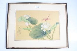 Set of four Chinese School watercolour's, painted with birds, insects and flowers, with character