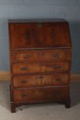 18th century style mahogany bureau, of narrow proportions, the feather banded inlaid sloping fall