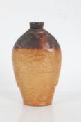 19th Century stoneware reform type flask, with a drinking scene to one side, 14cm high