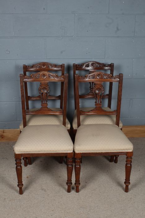 Set of four 20th century carved dining chairs, with a floral carved cresting rail together with - Image 2 of 2