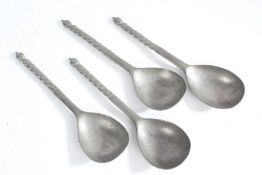 Four pewter spoons, with twisted stems, touch marks to back of bowl (4)
