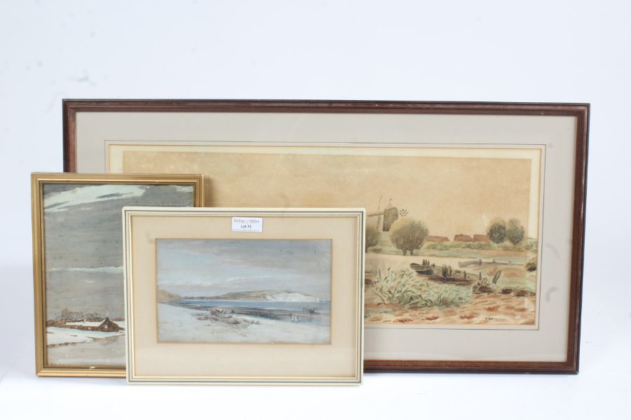 In the Manner of Henry Bright, Coastal Scene, pastel, 13 x 20cm, together with two further