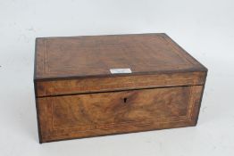 Victorian walnut and inlaid box, the rectangular top set with banded inlaid opening to reveal a