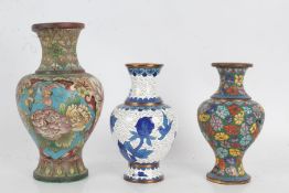 Chinese cloisonne vase, with waisted neck above a bulbous body decorated with butterflies and