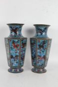 Pair of Chinese cloisonne vases, with waisted necks above tapering hexagonal bodies, the light