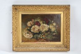 19th century  'November Roses' oil on canvas 24.5 x 35cm (9 5/8 x 13 3/4in)