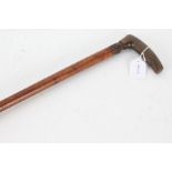 Early 20th century horn handled and wooden walking cane, with tapering shaft (possibly rhinoceros