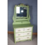 Late Victorian green and gilt painted dressing chest, painted in  Mylands 'Primrose Hill', the