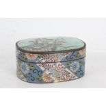 Cloisonne pot and cover, of oval form, the lid with turquoise ground and foliate decoration, the