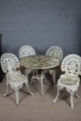 White painted aluminium garden table with a set of four chairs (5)