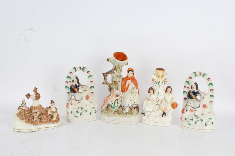 Five various Victorian Staffordshire figures, to include Little Red Riding Hood (5)