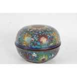 Chinese cloisonne pot and cover, the blue ground with scroll and foliate decoration, 14cm diameter