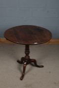 George III oak tilt top occasional table, the circular top above turned bulbous column set with