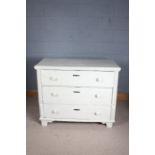 18th century Continental white painted pine chest, possibly French, fitted three long drawers, 113cm