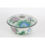 Chinese cloisonne pot and cover, the white ground with bird and foliate decoration, 15.5cm diameter