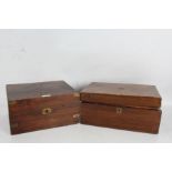 19th century mahogany and brass bound writing box, the rectangular top set with a brass cartouche