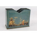 Chinoiserie canterbury, the blue ground with landscape and figural decoration, 30.5cm wide, 23cm