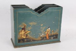 Chinoiserie canterbury, the blue ground with landscape and figural decoration, 30.5cm wide, 23cm